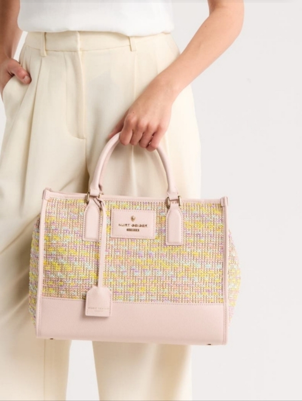Kurt Geiger Pastel Pink Tweed Top-Handle Tote